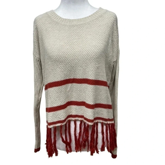 MINKPINK sweater with bottom hem fringe. XS. Cream and rust. EUC. - Picture 1 of 3